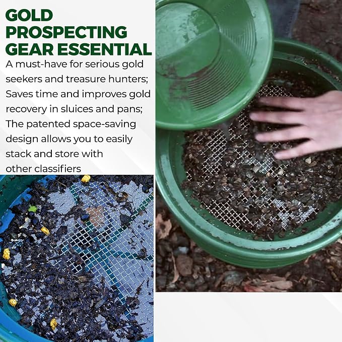 SE 13.25 Inch Wide Stackable Classifier Gold Prospecting Pan - 1/4 Inch Stainless Steel Mesh Sifting Pan, Green - Image 6