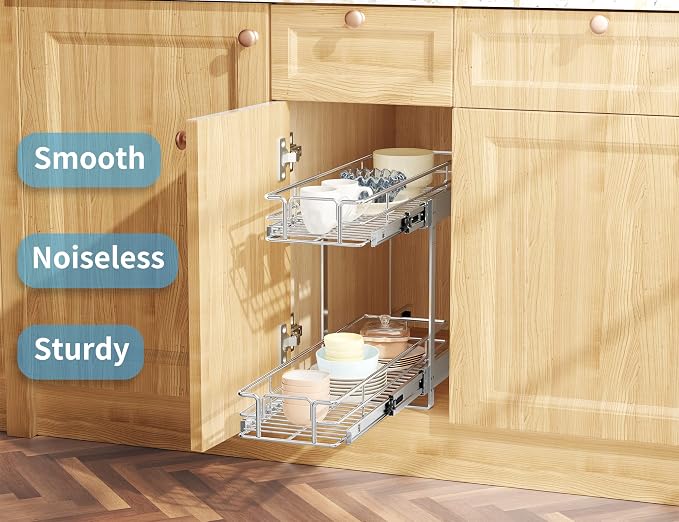 LOVMOR Individual Pull Out Cabinet Organizer, 2 Tier Slide Out Cabinet Drawers, Pots and Pans Organizer and Storage Pantry Shelf for Kitchen (5½" W x 21½" D) - Image 2
