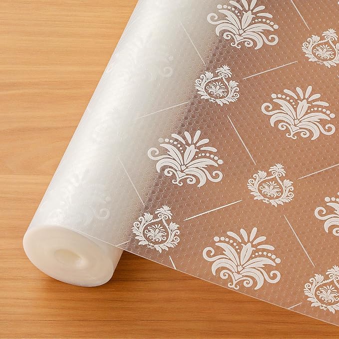 Cooyes Shelf and Drawer Liners for Kitchen Cabinets, Non-Adhesive Cabinet Liners, EVA Waterproof Durable Shelf Paper for Refrigerator, Shelves, Cupboard with European Pattern, Easy to Cut by Cooyes