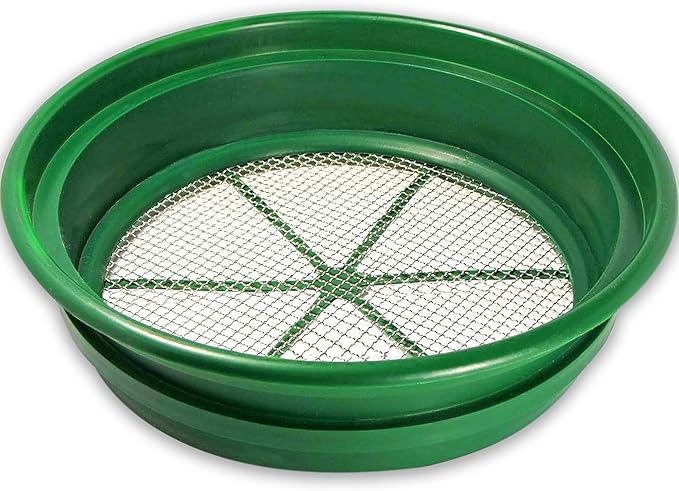 SE 13.25 Inch Wide Stackable Classifier Gold Prospecting Pan - 1/4 Inch Stainless Steel Mesh Sifting Pan, Green by SE