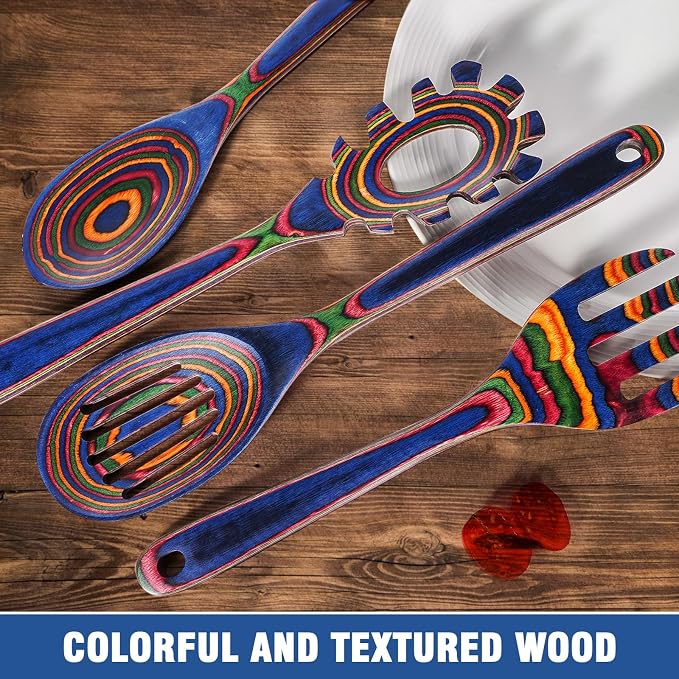 MYRAINBOW Wooden Spoons for Cooking – 7 Piece Pakkawood Kitchen Utensils Set with Spatulas, Spoons, Ladles, and Turner for Mixing, Serving & Cooking - Image 7