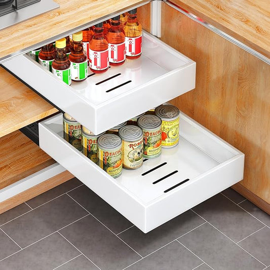 2Pack Pull out Cabinet Organizer, 21"Deep, Heavy Duty Full-extension Slide out Drawers for Kitchen Cabinet, Roll out Shelf Storage with Nano Adhesive for Pots,12"W x 21"D x 3.1"H, White by Kitstorack
