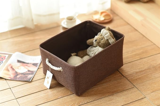 Decorative Basket Rectangular Fabric Storage Bin Organizer Basket with Handles for Clothes Storage (Brown, Large-1Pack,15L*10.5W*8H) - Image 9