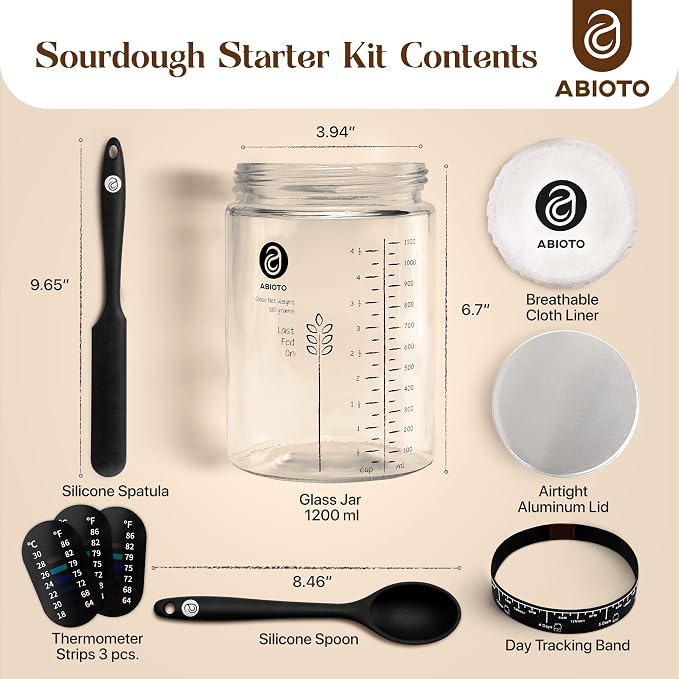 Sourdough Starter Kit with 9" Round & 10" Oval Bannetons, 40oz Starter Jar, and Sourdough Bread Baking Supplies Including Lame, Whisk, Scrapers, Slings, Mat, Silicone Spatula & Cloth Covers - Image 3