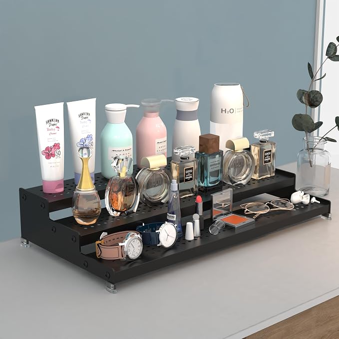 Expandable Spice Rack organizer with 3-Tier step shelf,Modern Design heavy duty,Non Skid and Visibility,Great for Kitchen Cabinet, Pantry and more(1PACK/BLACK) - Image 5