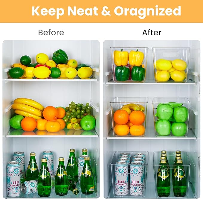YIHONG 10 Pack Clear Storage Bins, Pantry Organizer Bins with Handle, XL | Plastic Bins, Pantry Storage Containers for Kitchen, Freezer, Cabinet, Closet, Bathroom, Under Sink Organizers and Storage - Image 6