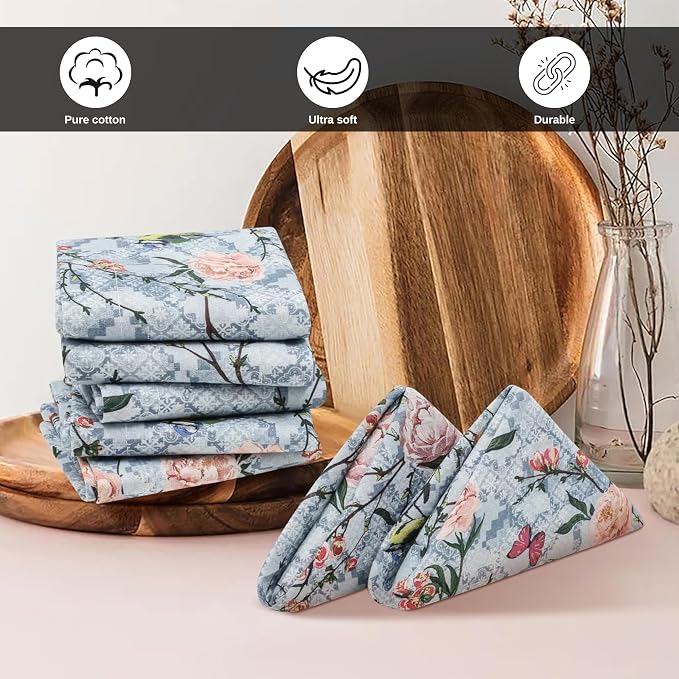 Bedding Craft Cotton Cloth Dinner Napkins Set of 12 – 18x18 Birds Print Design with 1" Fold – Reusable Machine Washable Fabric Napkins for Parties, Dining & Everyday Use - Image 8