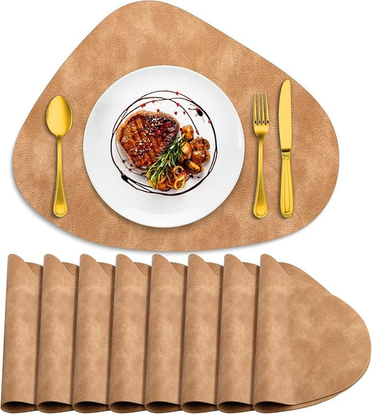 ADRIMER Placemats, Heat Resistant Round Placemats Set of 8 Washable 13 x 17 Inch, Waterproof Table Mats Wipeable for Kitchen, Dining Room Table Christmas Decor, Camel by Adrimersdreamistobeanindispensablecompanioninyourlife