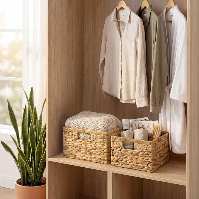 StorageWorks Wicker Baskets for Storage, Wicker Storage Baskets, 2-Pack | Water Hyacinth Storage Baskets for Organizing,Wicker Storage Baskets for Shelves,Decorative Baskets,Woven Baskets for Storage - Image 7
