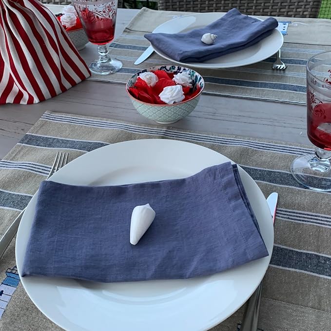 Linen Napkins –100% French Flax – Stonewashed Pure Linen Cloth Napkins - Size 18 Inch x 18 Inch – Set of 4 (Soft Rustic Blue) - Image 5