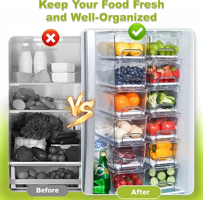 4-Pack Refrigerator Drawer Organizer Bins, Clear Stackable Pull Out Fridge Organizers and Storage Container, with Strainer Layer for Fruits, Vegetables, Drinks, Snack and Food - Image 6
