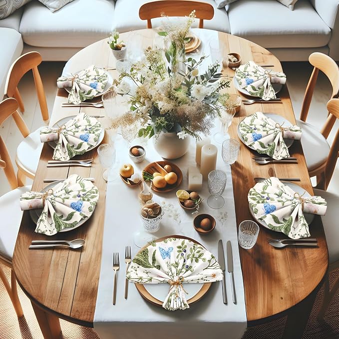 Funnymoom 24 Pcs Herbs and Wild Flowers Cloth Napkins Floral Plants Reusable Napkins Country French Toile Dinner Soft Absorbent for Summer Holiday Party - Image 5