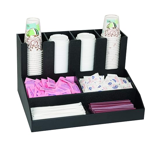 CLCO-4BT Eight Compartment Countertop Cup, Lid, Straw and Condiment Organizer, Durable Black Polystyrene, Holds Cups and Lids up to 4-1/4" Diameter, 11-1/8"H x 18-3/4"W x 14-1/2"D by DISPENSE-RITE