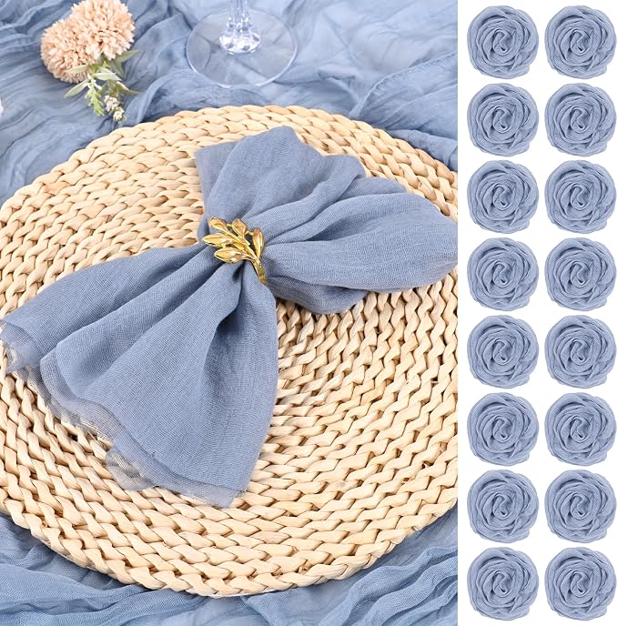Dusty Blue Cheesecloth Napkins - Bulk Set of 50, 20x20 Inch Washable and Reusable Boho Cotton Gauze Cloth Napkins for Weddings, Bridal Girl Baby Shower, Party and Banquet by YMHPRIDE