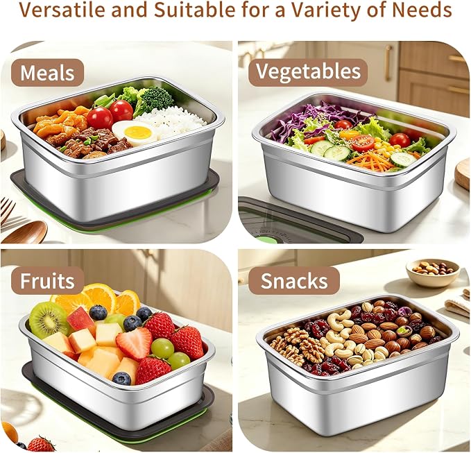 Stainless Steel Food Storage Containers Set of 10,Airtight Leakproof Meal Prep Containers with Lids, Reusable Stackable Lunch Boxes for Food Organization, Freezer & Dishwasher Safe - Image 7