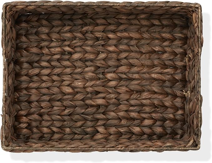 Casafield Set of 4 Water Hyacinth Pantry Baskets, 12-1/2" x 17" x 5", with Chalkboard Labels and Chalk Marker - Espresso, Woven Storage Bin Organizers for Kitchen Shelves - Image 6