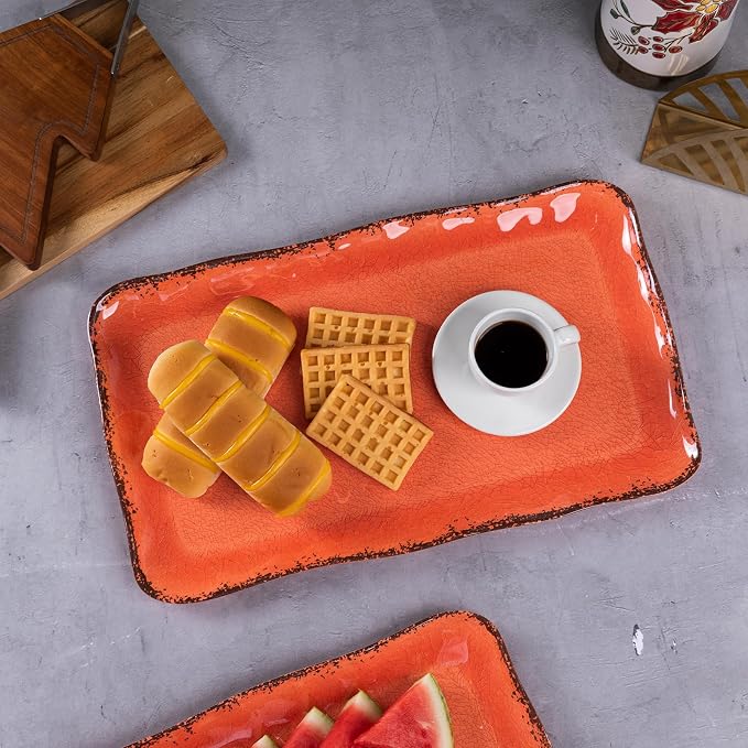 LEHAHA Melamine Serving Tray/Platters Set of 2, 17.5" x 10", 2-Piece Large Rectangular Melamine Platter Set for Serving Food, Orange - Image 3