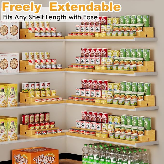 3-Tier Extra-Long Expandable Bamboo Can Rack for Pantry, Holds 45 Cans | Adjustable Pantry Can Organizer, Large Capacity Holds up to 45 Cans, Pantry Shelf & Countertop Storage (Patent Pending) - Image 6