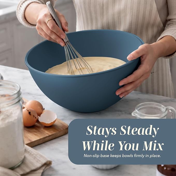 COOK WITH COLOR Mixing Bowls with Lids - 12 Piece Plastic Nesting Bowls Set includes 6 Prep Bowls, Microwave Safe Mixing Bowl Set, Blue and White TPR Lids - Image 6
