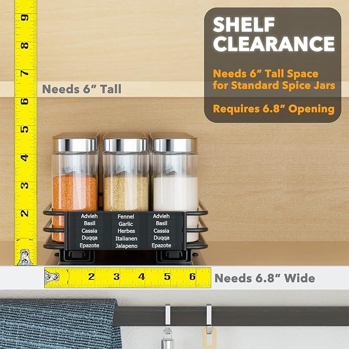 SpaceAid Pull Out Spice Rack Organizer for Cabinet, Heavy Duty Slide Out Seasoning Kitchen Organizer, Cabinet Organizer, with Labels and Chalk Marker, 6.5" W x10.75 D x2.5 H, 1 Drawer 1-Tier - Image 4