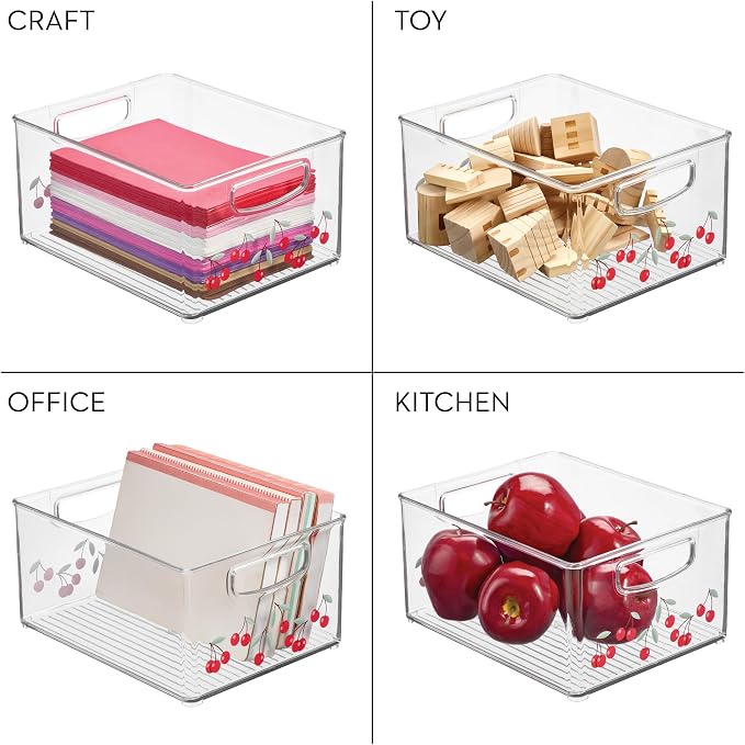 iDesign Bathroom Organizer Bin, Clear/Cherries | Decorative Print, Stackable, Plastic Storage Basket, For Makeup & Vanity Organization - Image 6