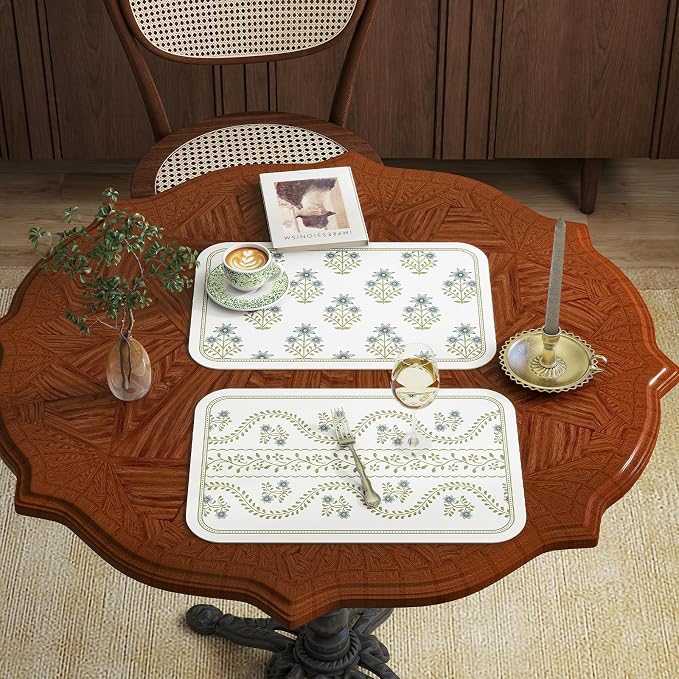 Vinyl Waterproof Placemats Set of 6 Rectangular,12"*17"-Mosella B | Wipeable Beautiful Print Place Mats,Stain Resistant,Heat Resistant,Everyday Meals,Kitchen,Dinning,Holiday,Decor - Image 4