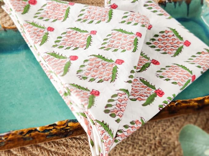 Craftbot Washable Cotton Print Napkins 18x18 inches - Set of 6 - Everyday Use or Dinner Party and Events - Off White Indian Block Printed Fabric - Image 4