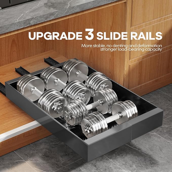 Seinloes 4 Pack Expandable (9"-14") Pull Out Cabinet Organizer 21" Deep With Raising Pad for Framed Cabinets,Upgrade 3 Slide Rails Slide Out Drawers,No Drill Roll Out Shelves Adhesive,Black - Image 5