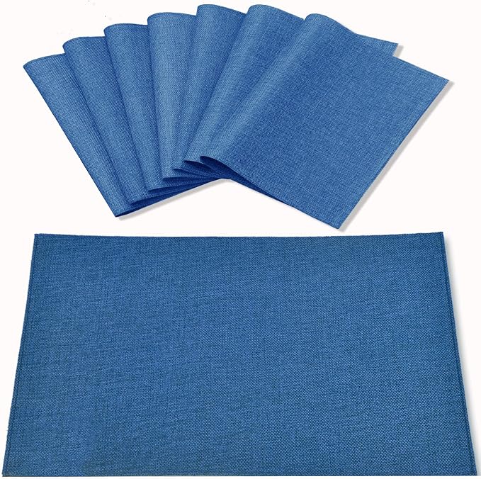 Cloth Navy Blue Placemats Set of 8, Linen Type Fabric Placemats Machine Washable Heat Resistant Placemats Polyester Place Mats for Halloween, Thanksgiving and Christmas Dining Table (Navy Blue) by Rinpon