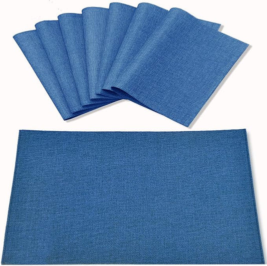 Cloth Navy Blue Placemats Set of 8, Linen Type Fabric Placemats Machine Washable Heat Resistant Placemats Polyester Place Mats for Halloween, Thanksgiving and Christmas Dining Table (Navy Blue) by Rinpon