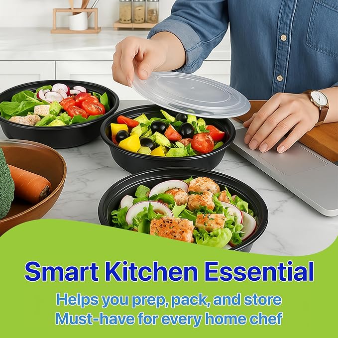 Meal Prep Containers Round [30 Set] x [24 oz] with Lids, 1 compartment, Stackable, Reusable, Leakproof, Food Safe, Microwave, Freezer & Dishwasher Safe for Food Prep Storage (30 Set, 24 oz) - Image 7