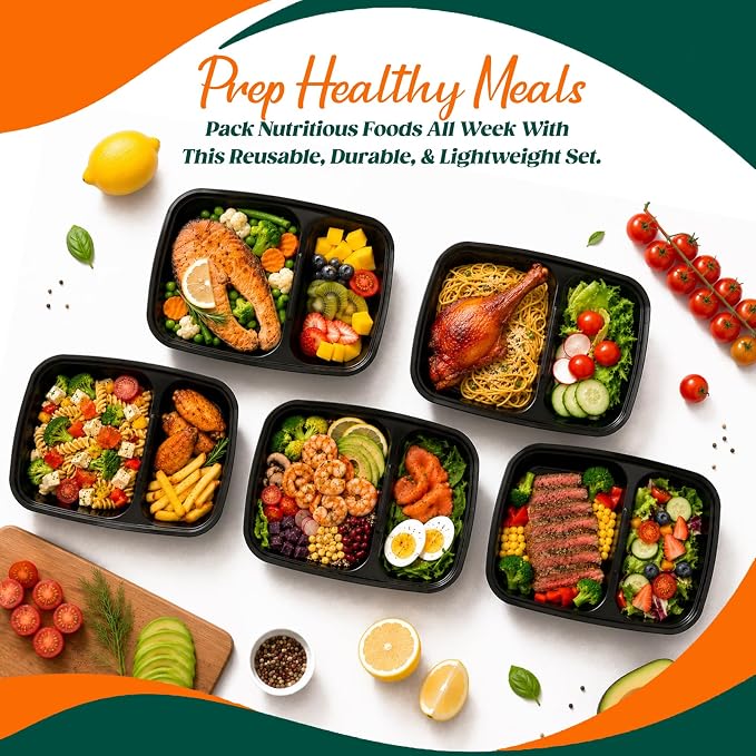 Glotoch 100 Pack(200-Piece)32oz 2-Compartment Meal Prep Containers with Lid | Food Storage Containers with Lids,Microwave Freezer Dishwasher Safe,Sturdy Leakproof&BPA Free Bento Box for To Go Take Out - Image 6