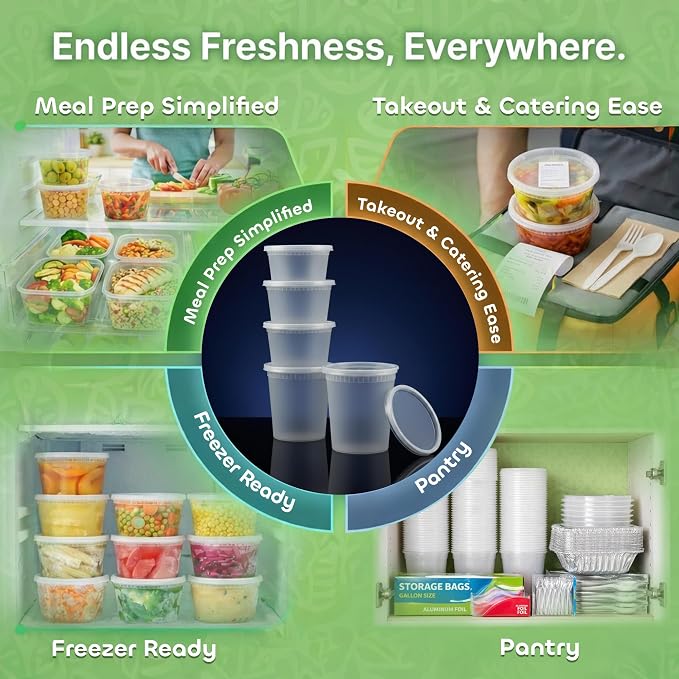 144 Sets Plastic Deli Containers with Lids - 16oz Pint & 32oz Quart | Leak Proof, Microwaveable, Dishwasher & Freezer Safe - Plastic Food Storage, Meal Prep, Restaurant & Soup Containers - Image 6