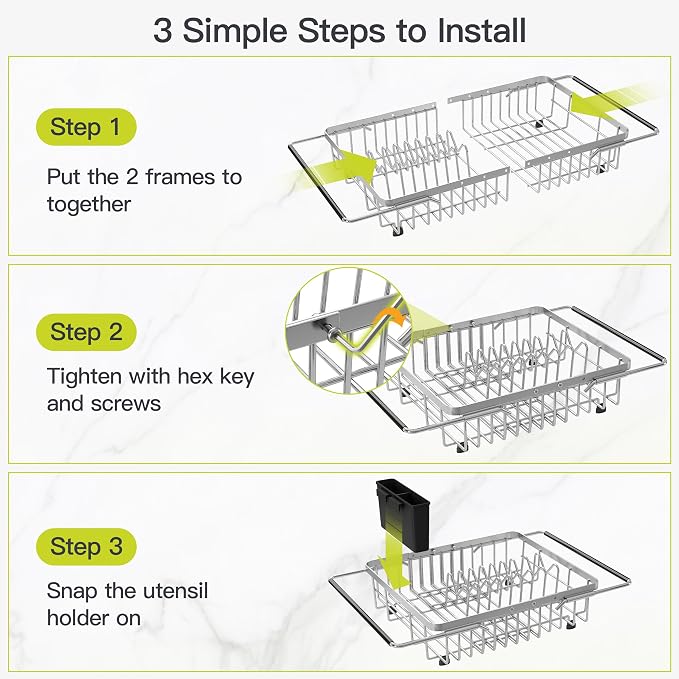 JASIWAY Expandable Dish Drying Rack Over the Sink with Utensil Holder | Stainless Steel Adjustable Dish Driainers for Small Kitchen, Counter Space Saving, Fast Drain, Rustproof, For Apartment, RV - Image 8