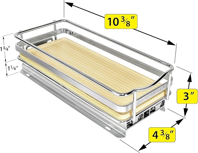LYNK PROFESSIONAL® Élite™ Pull Out Spice Organization for Cabinets - 4-3/8 inch Wide – Spice Rack for Inside Cabinets – Wood/Chrome - Sliding Spice Rack Organizer for cabinet – Spice Rack - 1 Tier - Image 5