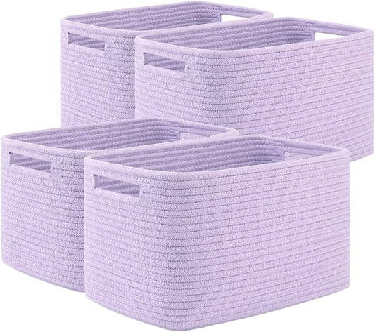 OIAHOMY 4 Pack Storage Baskets for Organizing, Cube Storage Bins for Shelves, Rectangle Storage Baskets With Handles, Woven Baskets for Storage, 12.7''Lx9''Wx7.8''H, Purple by MasterofSpaceOptimization