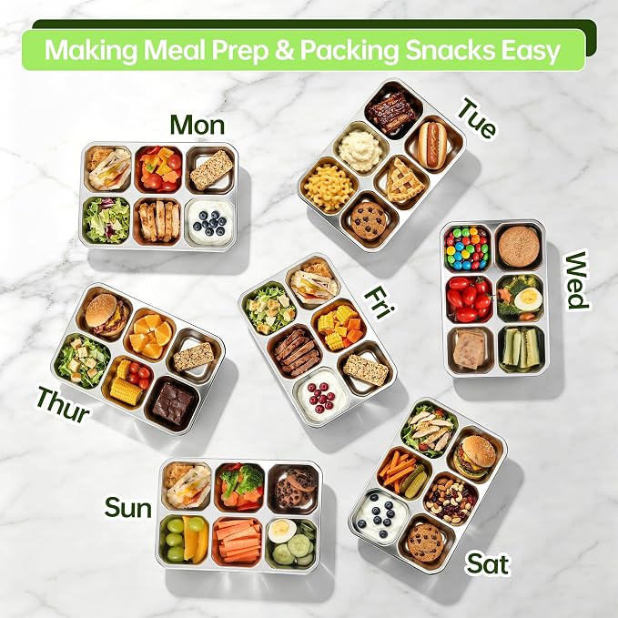 Stainless Steel Snack Containers with Lids, Lunchable Container 6 Compartment Snack Containers, Bento Lunch Box Divided Food Storage for Portion Control Meal Prep Reusable Snackle (2) - Image 8