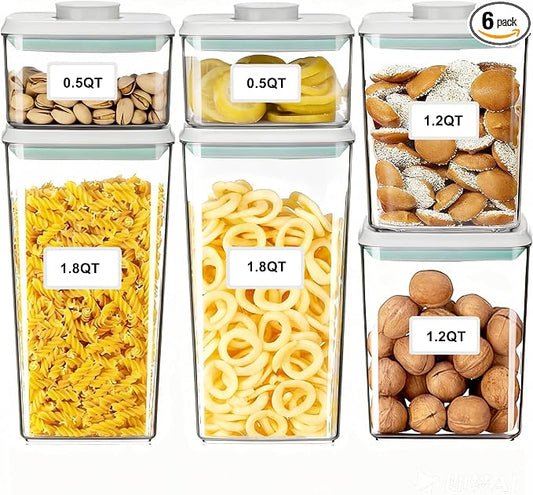 Pop Containers with Lids Stackable Food Storage Containers 6pc | Airtight Kitchen Pantry Organizers for Snack Candy Salt Herb Spices Pasta Cereal Flour Sugar BPA-Free (0.5qt +1.2qt +1.8qt)*2 by CozeyDaily