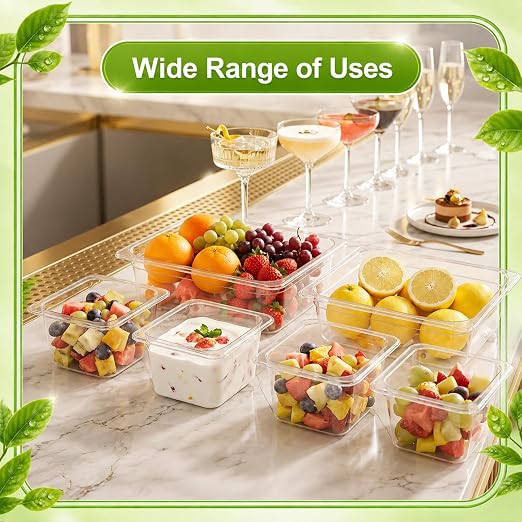 Sliner 10 Pack Plastic Clear Food Pans with Lids, Stackable and Freezer Safe Commercial Food Storage Containers for Fridge Salad Polycarbonate(4" 1/2+1/6 Set) - Image 5