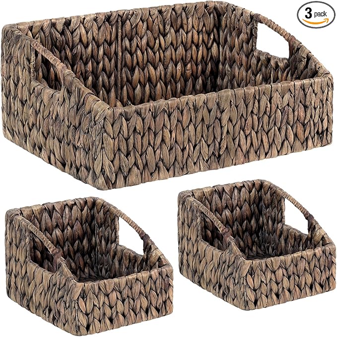 Set of 3 Handwoven Storage Baskets – Decorative Natural Wicker Organizer Bins with Built-in Handles for Bathroom, Kitchen, Pantry, Nursery, Closet, Laundry, Living Room, and Home Use by VINAHAND