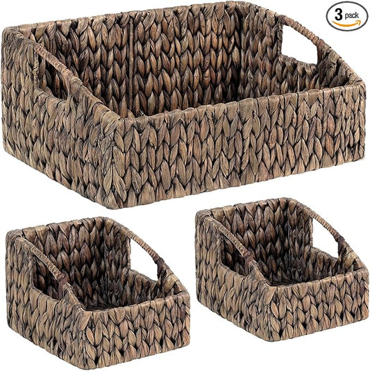 Set of 3 Handwoven Storage Baskets – Decorative Natural Wicker Organizer Bins with Built-in Handles for Bathroom, Kitchen, Pantry, Nursery, Closet, Laundry, Living Room, and Home Use by VINAHAND