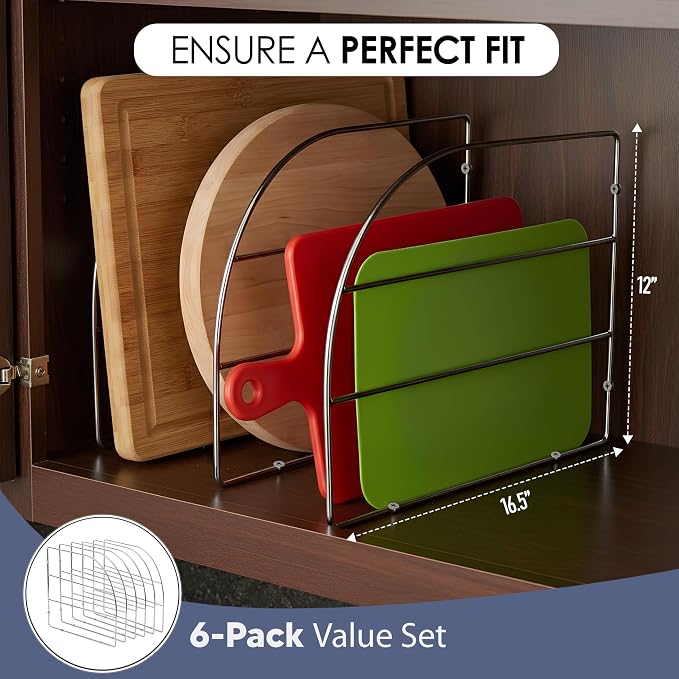 HOLDN’ STORAGE Cabinet Shelf Dividers, 16.5" W x 12" H, 6 Pack | Keeps Bakeware, Cutting Boards, Trays, And Cookie Sheets Neatly Divided, Visible, And Easy To Access - Image 4