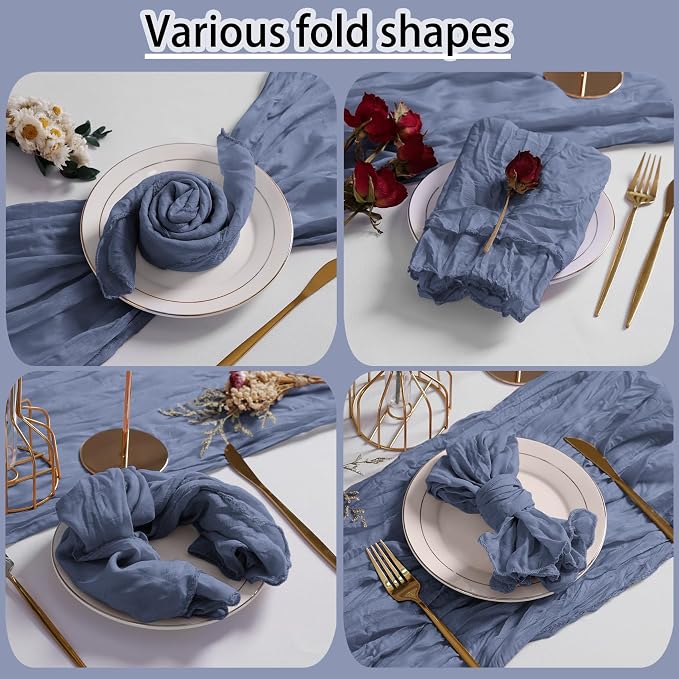 LZY 120 Pack Gauze Cheesecloth Napkins 20x20 Inch Dinner Cloth Napkins, Soft Boho Table Napkins Rustic Wrinkled Cheese Cloth Napkins Bulk for Wedding Party Baby Shower Event Decor (Dusty Blue) - Image 5