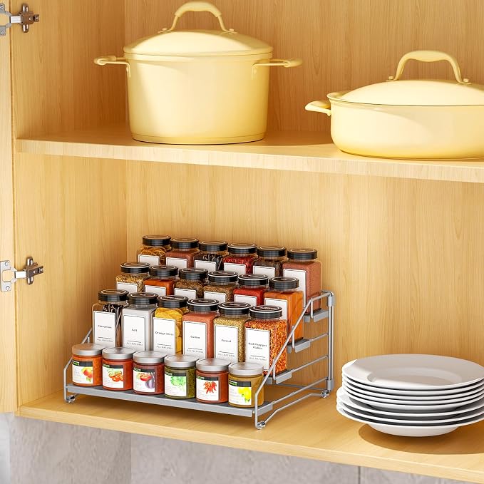 BOIVSHI Spice Rack, Depth Adjustable Spice Organizer for Cabinet, Gray | 4 Tier Spice Rack Organizer for Countertop, Metal Space-saving for Pantry, Seasoning Organizer No-screw Assembly, 1 Pack - Image 2