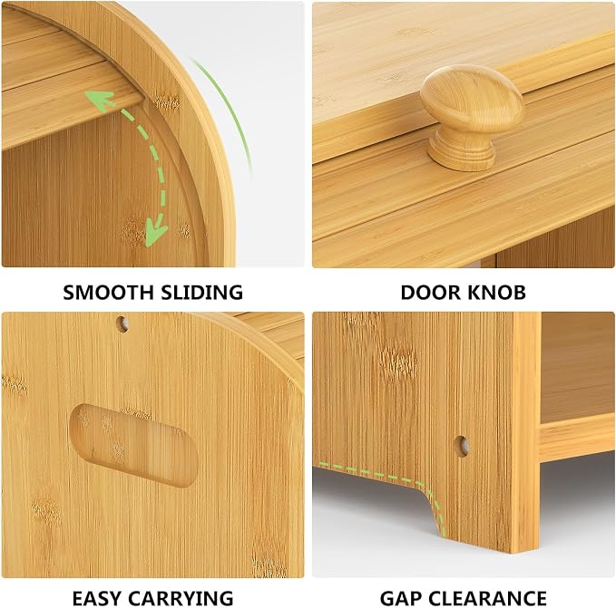 Bamboo Bread Box for Kitchen Countertop, Roll Top Bread Storage Box | Double Layer, Large Capacity, Space-saving, Easy Assembly - Image 6