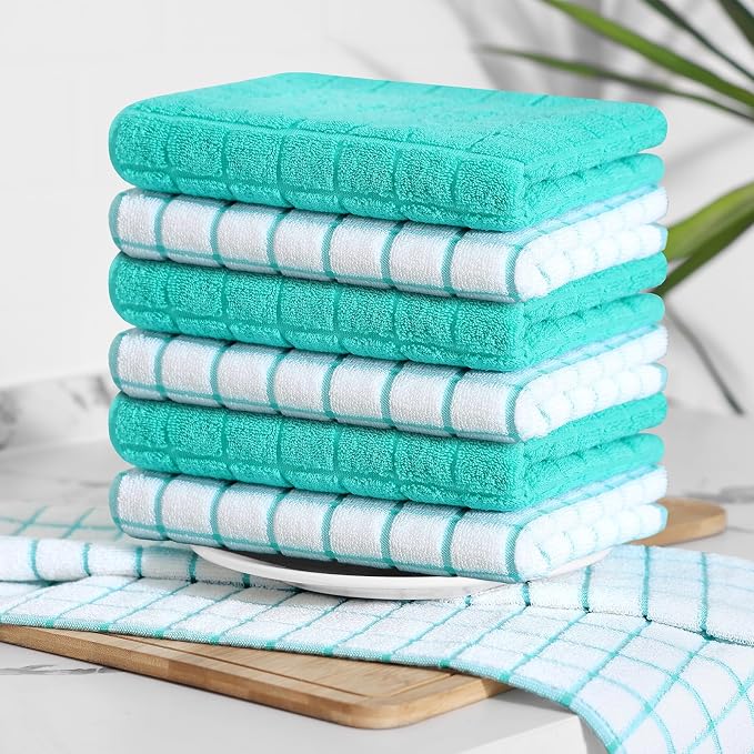 Homaxy Large Premium Cotton Kitchen Towels 16"x 28", 6 Pack, Aqua | Natural Ring Spun 390 GSM Dish Towels, Super Absorbent Terry Kitchen Hand Towels, Soft Tea Towels with Hanging Loop - Image 8