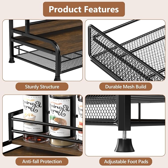 Coffee Syrup Rack Organizer, 3-Tier with 35 K-Cup Pod Holder Drawer | Black Metal Rack for 8 Syrup Bottles,Countertop Bottle Holder Stand for Wine,Space-Saving Design for Kitchen Cafe Station - Image 5