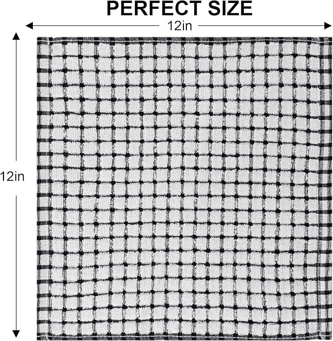 Kitinjoy Cotton 24 Pack Terry Kitchen Dish Cloths, Black | 12 x 12 Inches Super Soft and Absorbent Dish Rags, Quick Drying Dish towels for Washing Dishes - Image 6