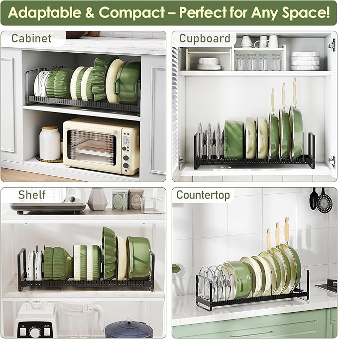 MUDEELA Expandable Pot Pan Lid Organizers inside Cabinet, 12 Divider-Black | Expandable 14.2-22.8", 12 Adjustable Divider, Easy Assembly, Non-Slip, For Pan Lids, Cutting Boards, Bakeware & Cookie Sheets - Image 7