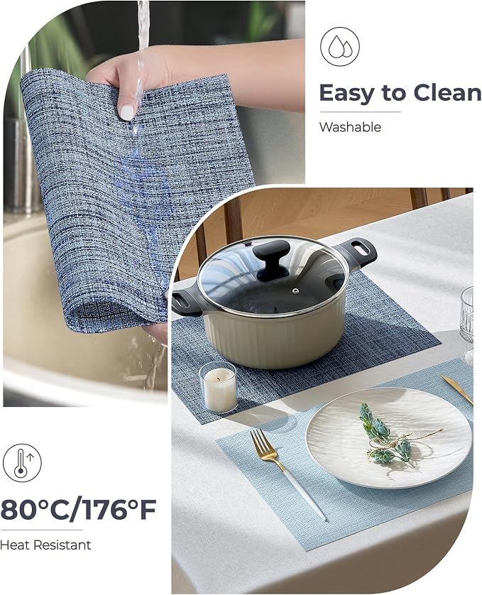 Leetaltree Deep Navy Woven Placemats Set of 12 - Heat Resistant Non-Slip Place mats for Dining Table, Washable Durable PVC Vinyl Woven Table Mats(Deep Navy, 12) - Image 5